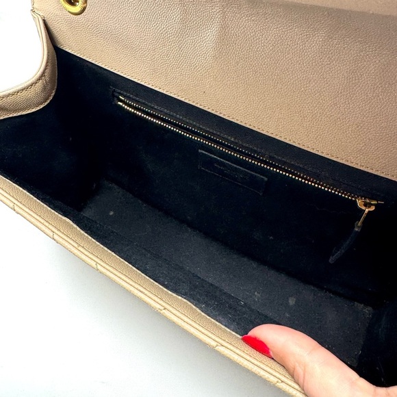Saint Laurent Beige Large Grain de Poudre Chevron - Envelope Satchel YSL Bag - Picture 7 of 11